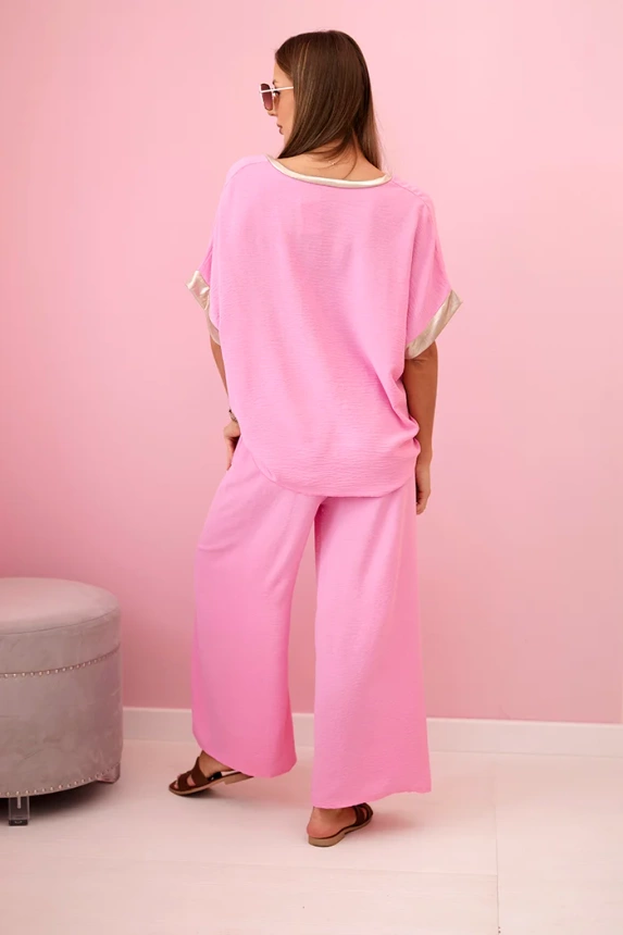 Viskose-Set mit goldener Einfassung Hellrosa