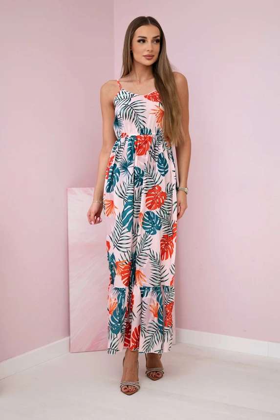 Dress with a leaf motif powdered pink