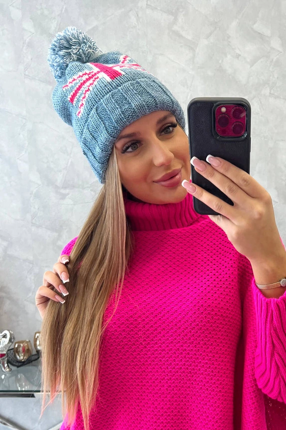 Damenmütze mit Bommel Elizabeth K386 denim