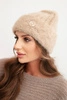 Women's winter hat made of fluffy knit with an elegant button beige