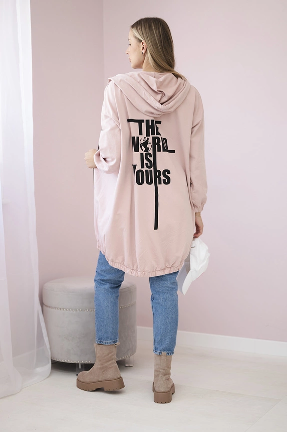 Mikina s potiskem "The world is yours" tmavě pudrově růžová