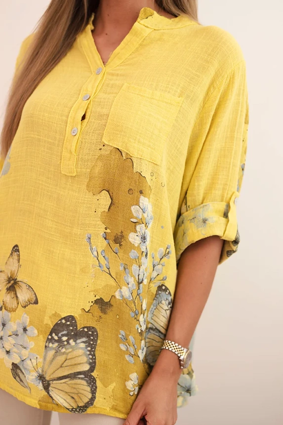 Women's cotton shirt with button and pocket kiwi