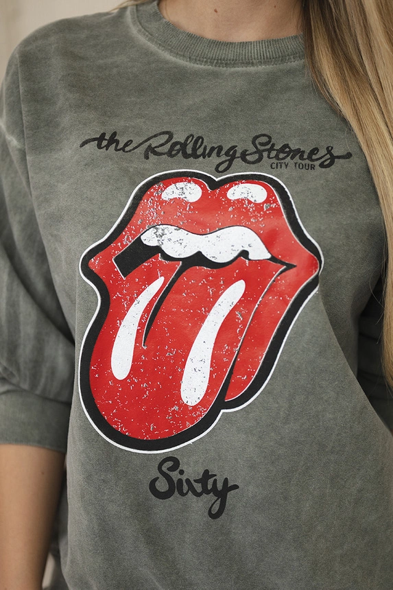 Cotton set wiped with print sweatshirt + pants khaki