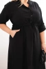 Dámské šaty z viskózy Plus Size s knoflíky a vázáním v pase černá
