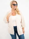 Moteriškas megztinis Plus Size su kišenėmis be užsegimo beige