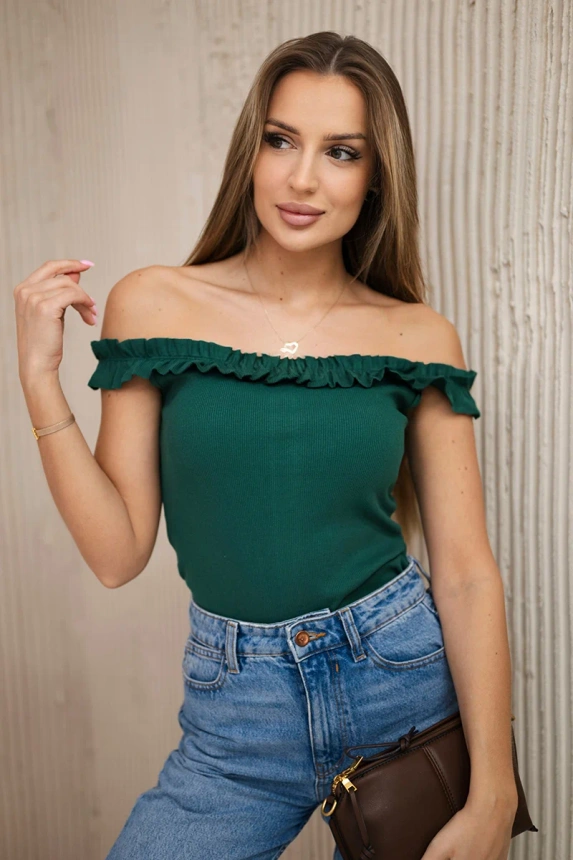 Off-the-shoulder blouse with frills green
