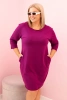 Sukienka damska Plus Size z bawełną o prostym kroju i rękawem 3/4 śliwkowa