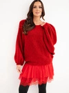 A sweater women's with dress made of viscose and lace red