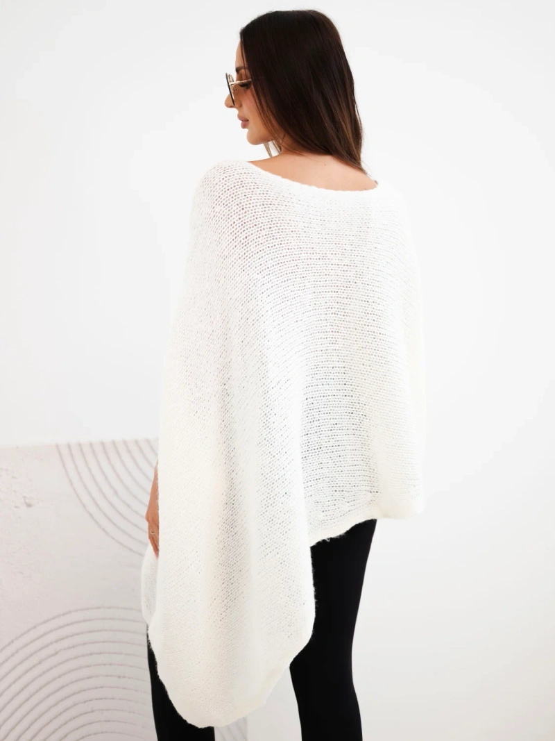 Damensweater Poncho mit Mohair asymmetrisch mit weitem Ausschnitt ecru