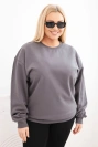 Moteriška pėtelkų džemperis Plus Size medvilninis basic su apvalia iškirpte grafito