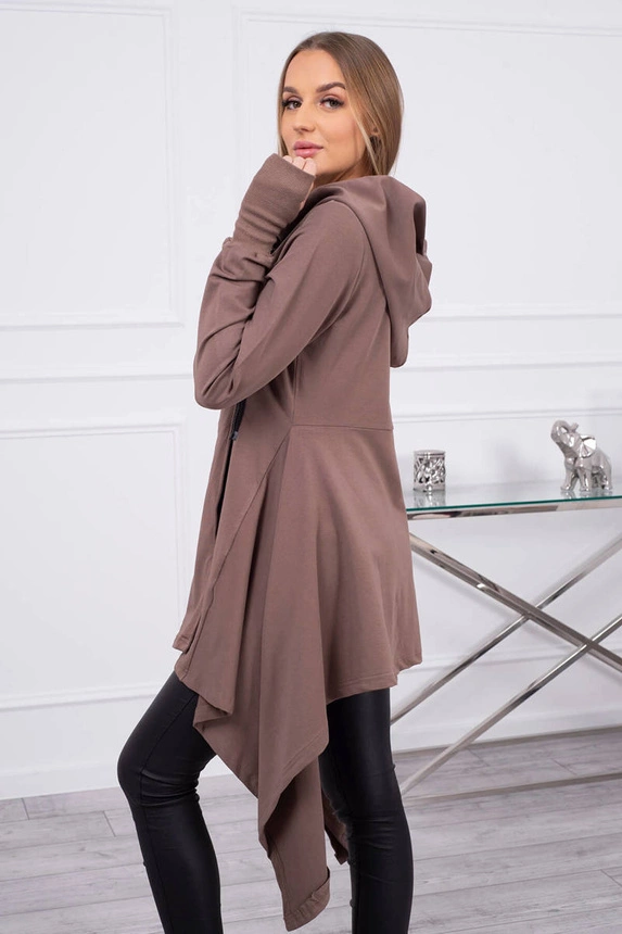 Hooded sweatshirt with side zip mocca