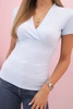 Women's ribbed cotton blouse with a wrap neckline blue