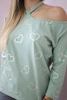 Blouse with a print of hearts dark mint