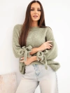 Moteriškas oversize megztinis su raišteliais prie rankovių khaki