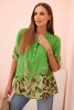 Women's cotton shirt with rolled-up sleeves and animal pattern green