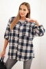 Women's cotton checkered shirt with a distressed effect blue