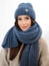 Women's set hat and long scarf made of soft yarn jeans pink