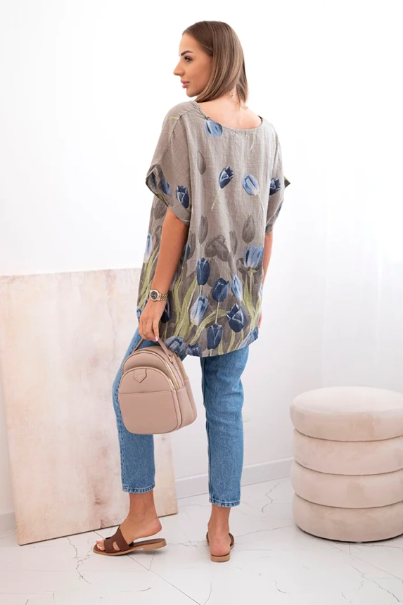 Women's cotton shirt with a floral pattern fango