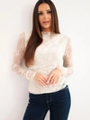 Damenbluse aus Spitze mit langen Ärmeln und Raffung beige