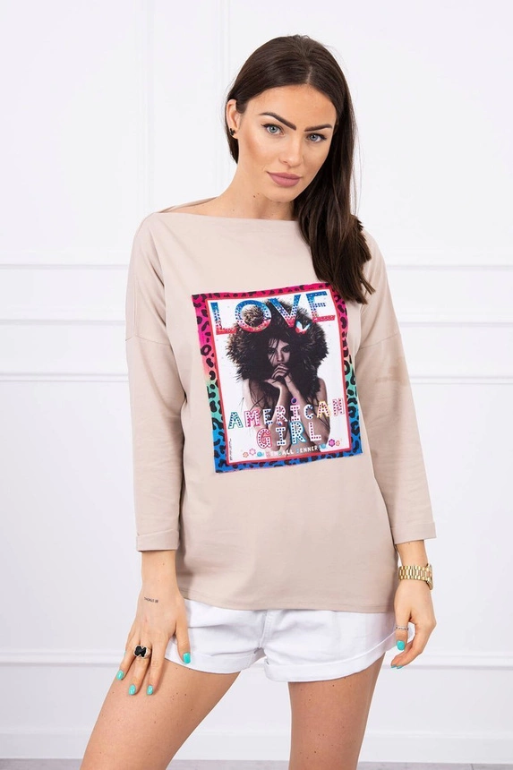 Blúzka s grafikou American Girl béžový S/M - L/XL