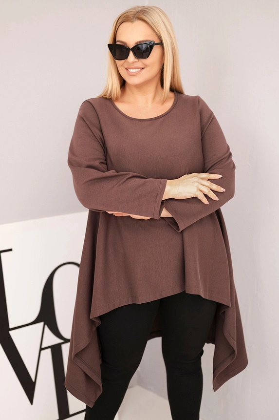 Women's Plus Size cotton tunic with an asymmetrical cut brown