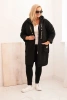 Plus Size women's coat made of faux sheepskin with a hood and pockets black