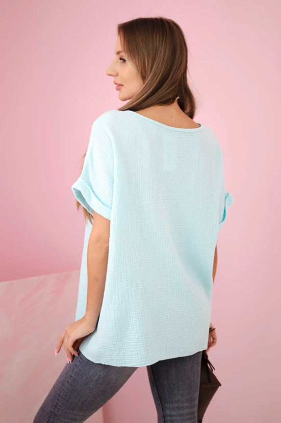 Musselin-Bluse mit Halskette mint