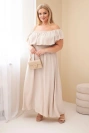 Moteriška Plus Size suknelė su raukiniais ir elastingu juosmeniu smėlio spalvos