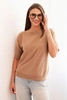 Sweter damski z wiskozy z krótkim rękawem camelowy