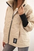 Quilted women's jacket with a short cut and a stand-up collar dark beige