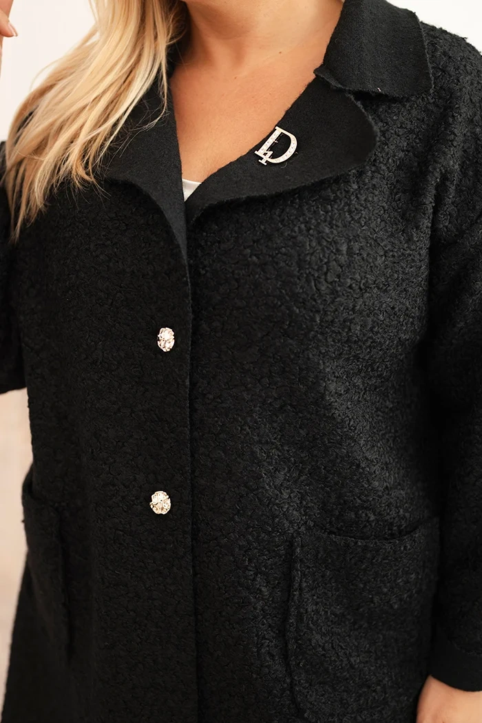 Plus Size women's coat shearling with wool and pockets black