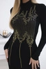 Strickkleid mit goldenem Zirkonia-Muster schwarz