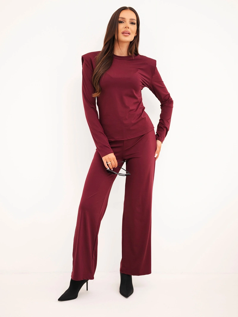 Damen-Set Bluse und Hose mit klassischem Schnitt pflaume