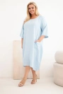 Sukienka damska Plus Size wiskozowa z kieszeniami krótki rękaw niebieska