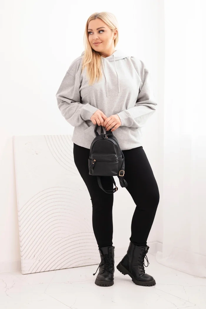 Moteriška pėtelinė Plus Size medvilninė striukė su gobtuvu ir kengūros kišene pilka