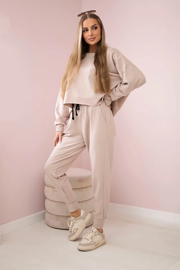 Set 2dílná mikina + kalhoty béžový