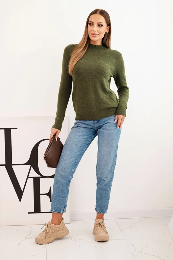 Sweter damski z półgolfem z miękkiej dzianiny khaki