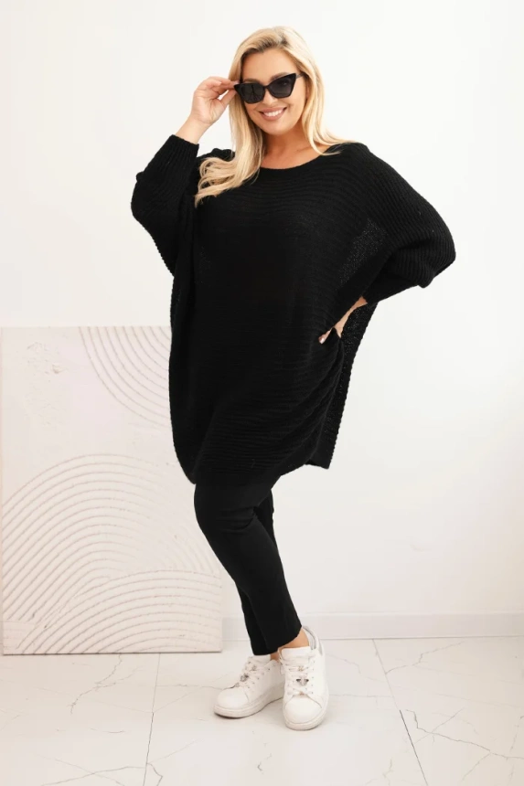 Women's Plus Size mohair poncho sweater black