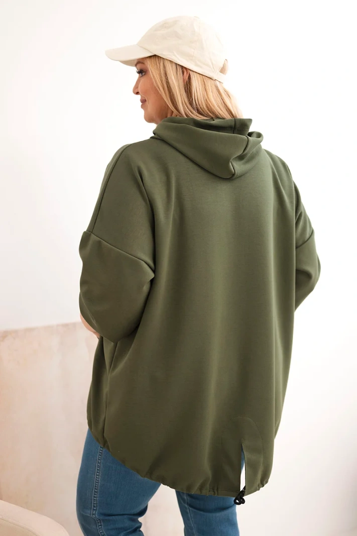 Bluza damska Plus Size masełko z kapturem i nadrukiem khaki