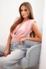 Damen-Bodysuit-Bluse aus Satin mit tiefem Ausschnitt dunkelrosa