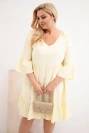 Damenkleid in Plus-Size aus Viskose mit Ajour-Verzierung gelb