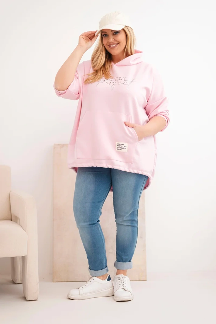 Moteriška Plus Size palaidinė su gobtuvu ir spausdiniu cukrinė rožinė