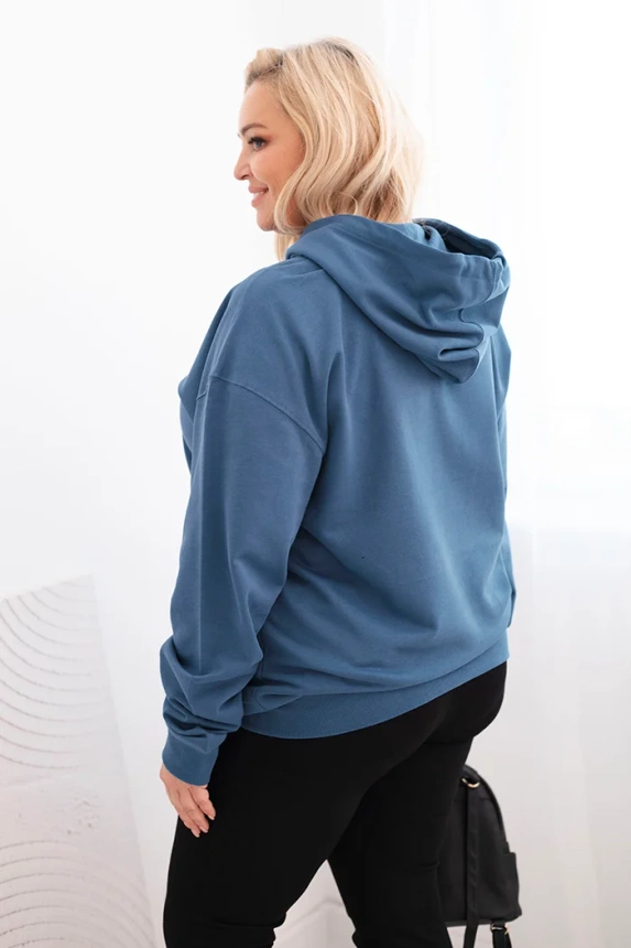 Dámská mikina s kapucí a klokankou Plus Size z bavlny jeansová