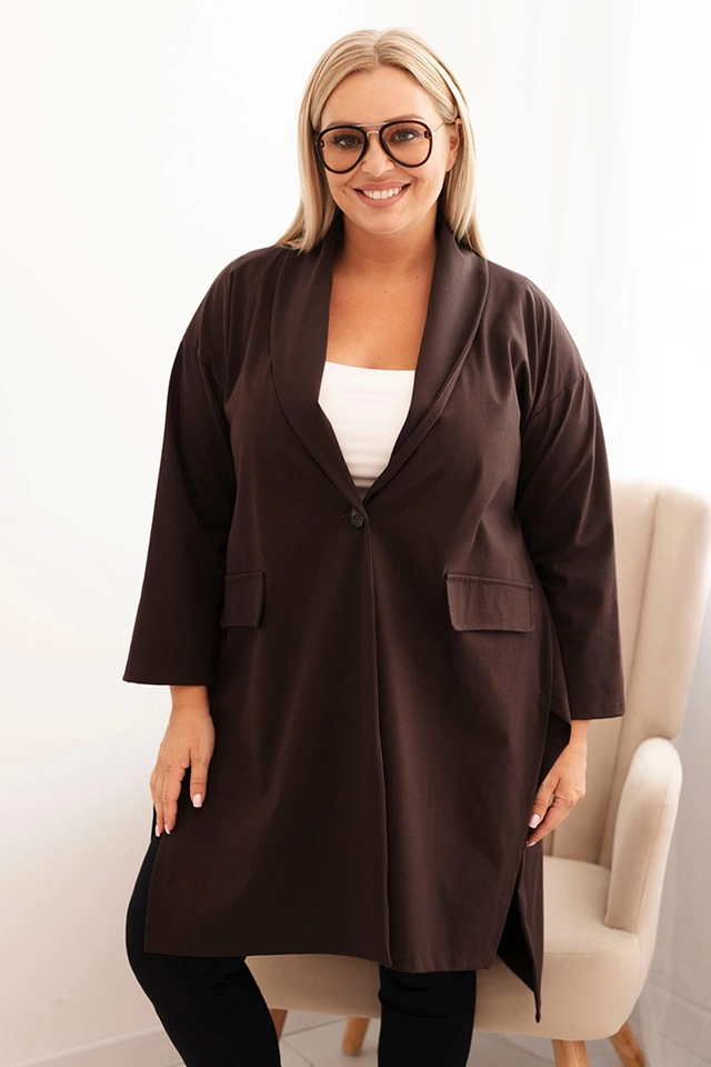 Plus Size women's cardigan Punto with cotton buttoned brown