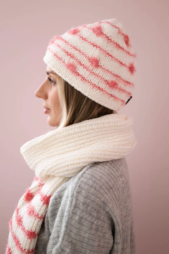 Women's set with a shawl Anika K304 ecru + raspberry