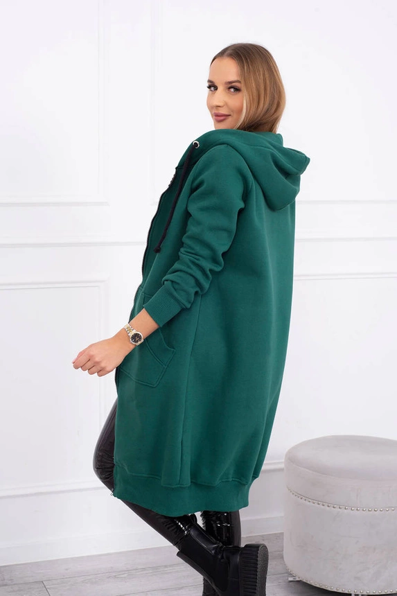 Long insulated sweatshirt with a hood dark green