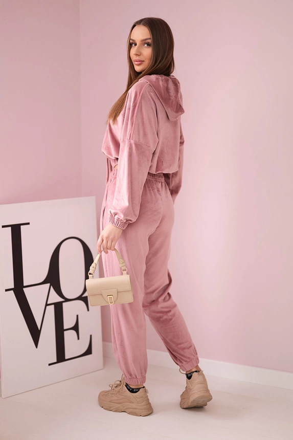 Velor set with hood dark powdered pink