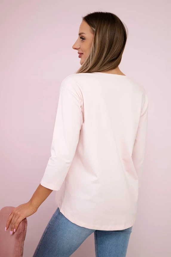 Blouse with graphics and colorful bow 3D powdered pink