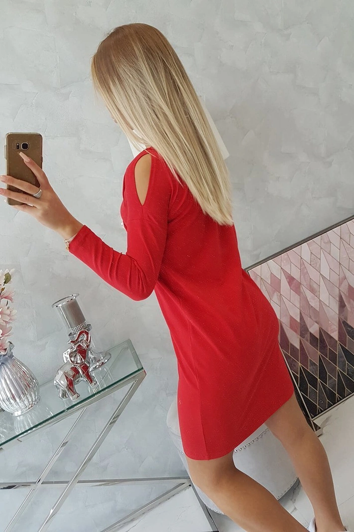Šaty s grafikou 3D s perlami červená