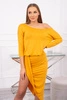 Asymmetric dress, 3/4 sleeve mustard
